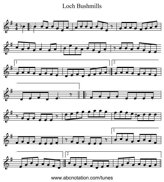 Loch Bushmills - staff notation