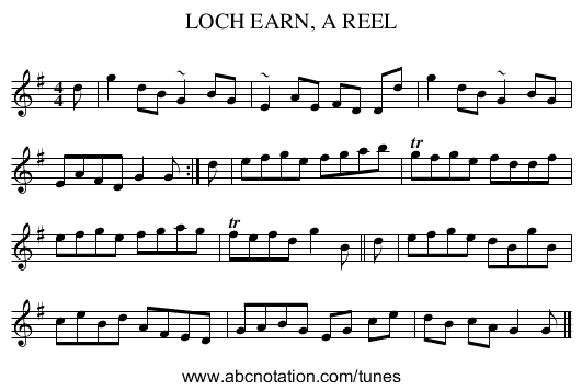 LOCH EARN, A REEL - staff notation