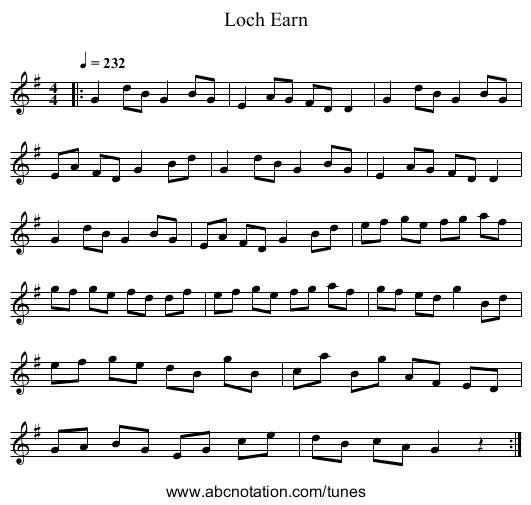 Loch Earn - staff notation