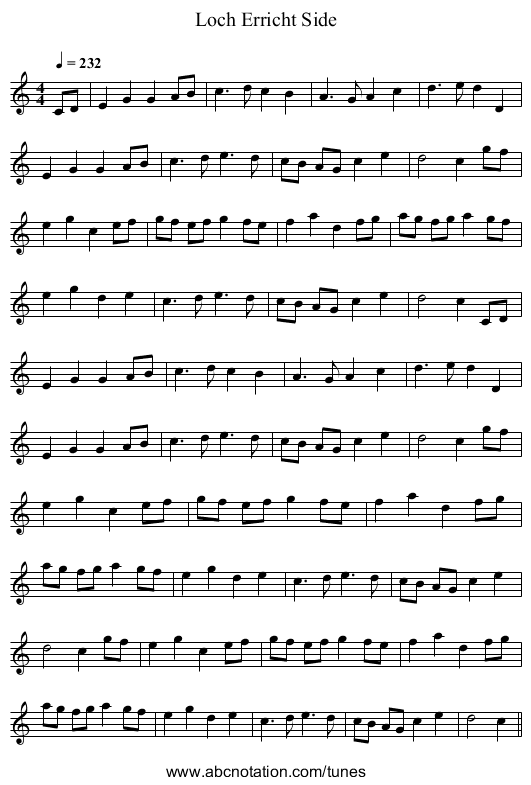 Loch Erricht Side - staff notation