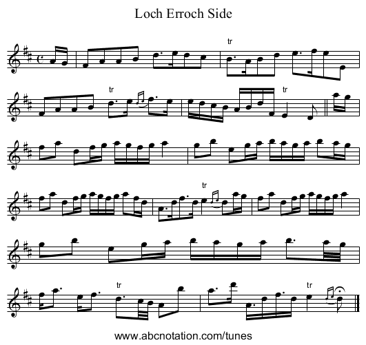 Loch Erroch Side - staff notation