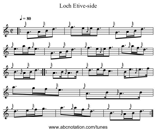 Loch Etive-side - staff notation