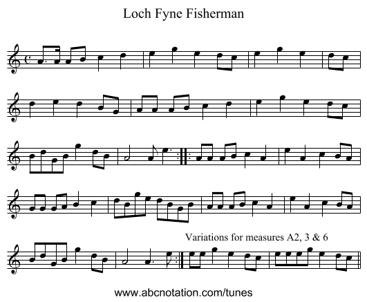 Loch Fyne Fisherman - staff notation