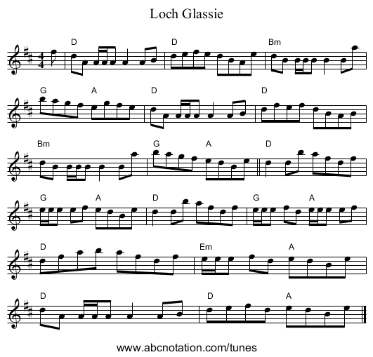 Loch Glassie - staff notation