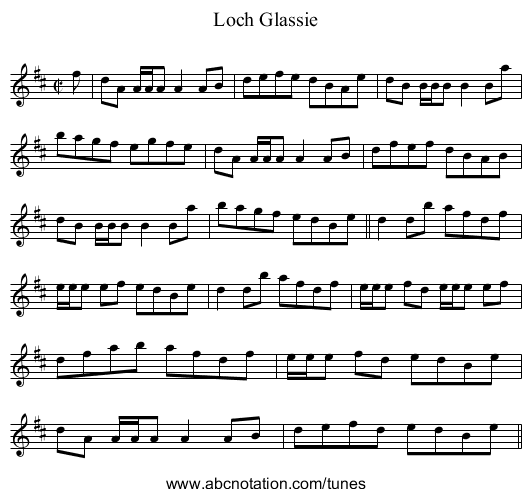 Loch Glassie - staff notation