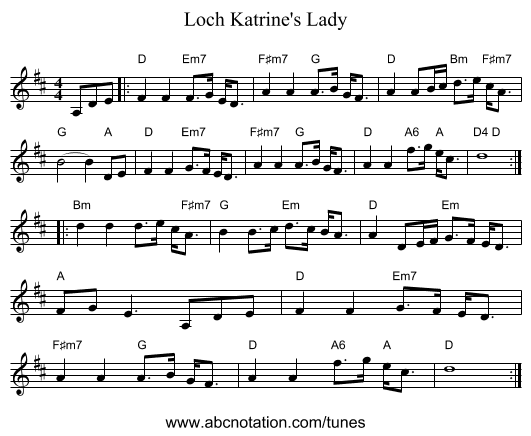 Loch Katrine's Lady - staff notation