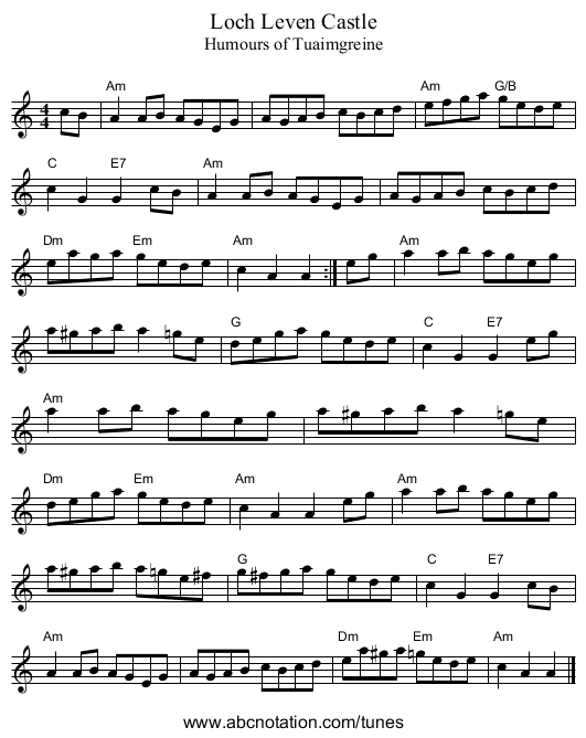 Loch Leven Castle - staff notation