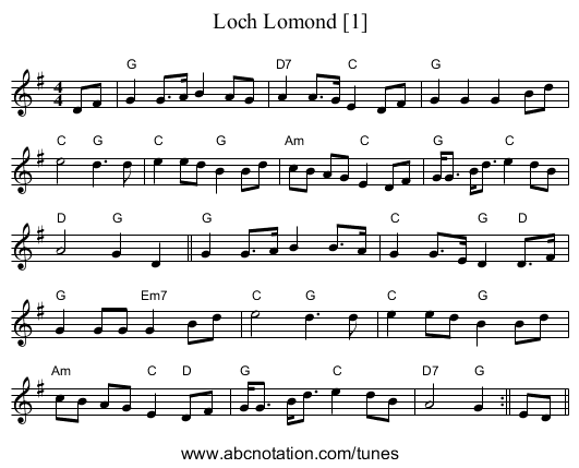 Loch Lomond [1] - staff notation