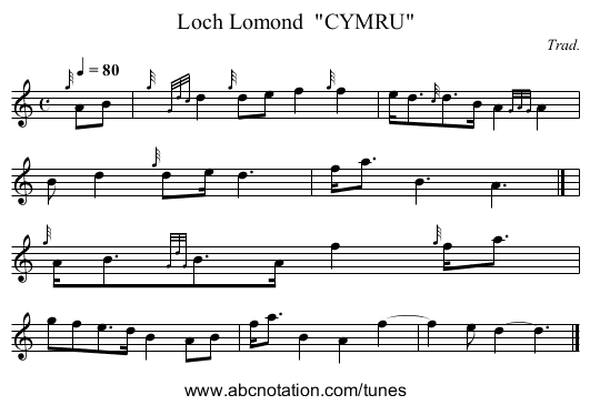 Loch Lomond  CYMRU - staff notation