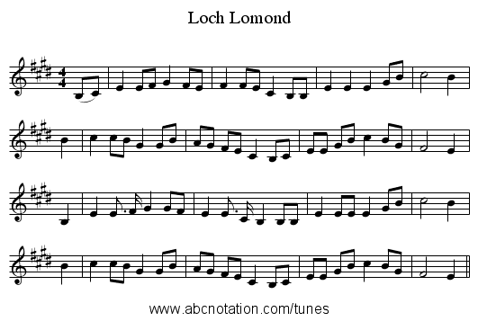 Loch Lomond - staff notation