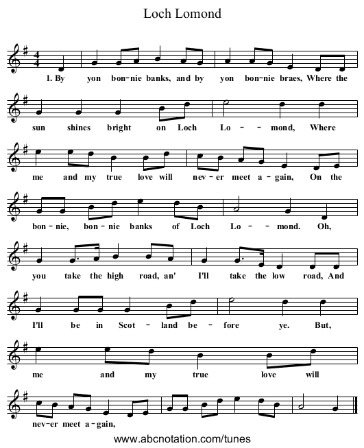 Loch Lomond - staff notation
