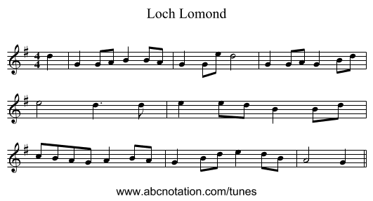 Loch Lomond - staff notation