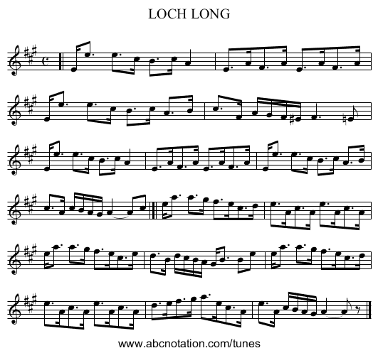 LOCH LONG - staff notation