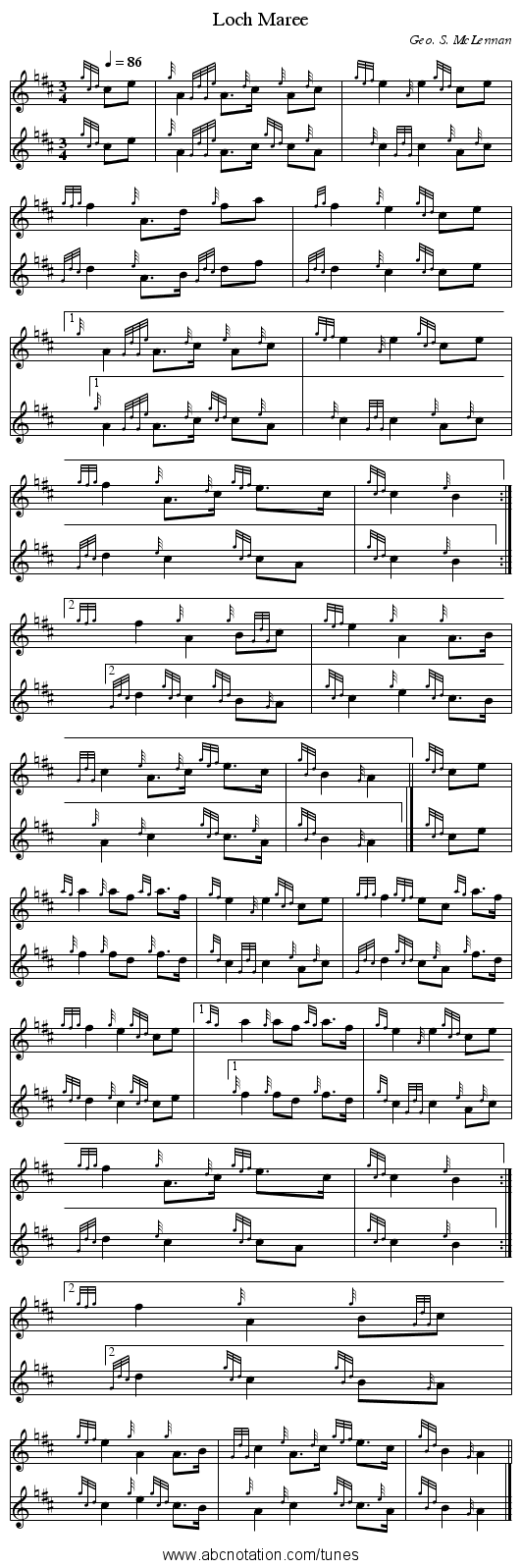 Loch Maree - staff notation