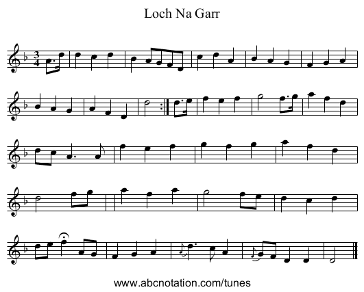 Loch Na Garr - staff notation