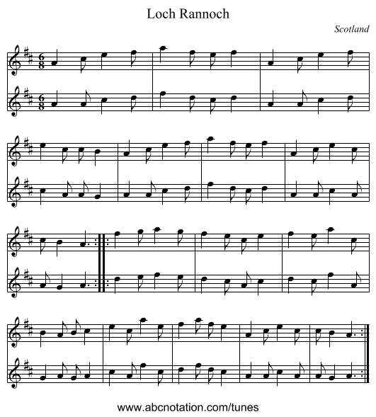 Loch Rannoch - staff notation