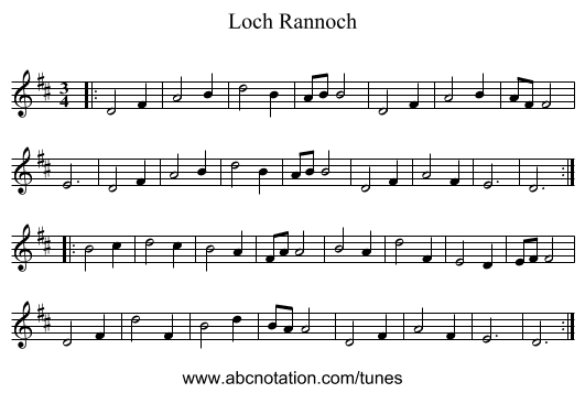 Loch Rannoch - staff notation
