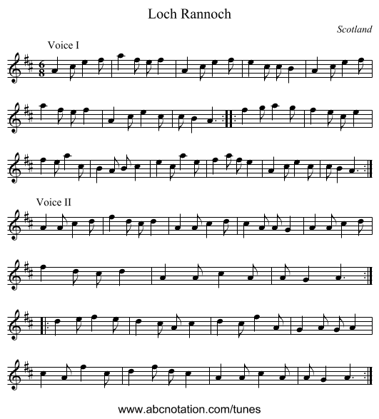 Loch Rannoch - staff notation