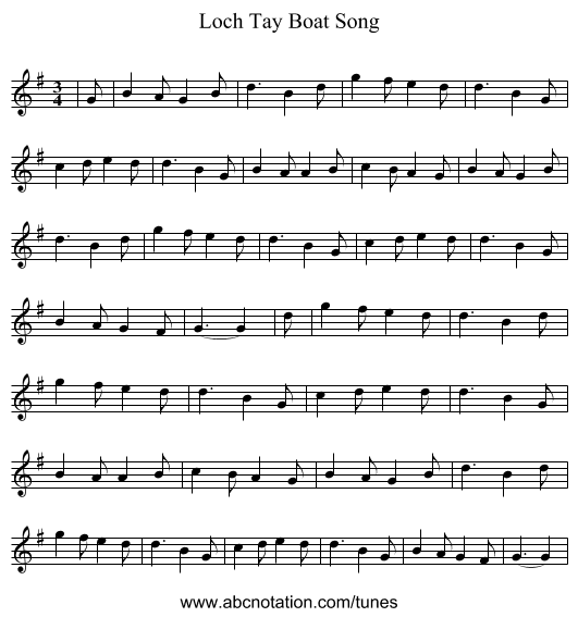 Loch Tay Boat Song - staff notation