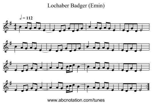 Lochaber Badger (Emin) - staff notation