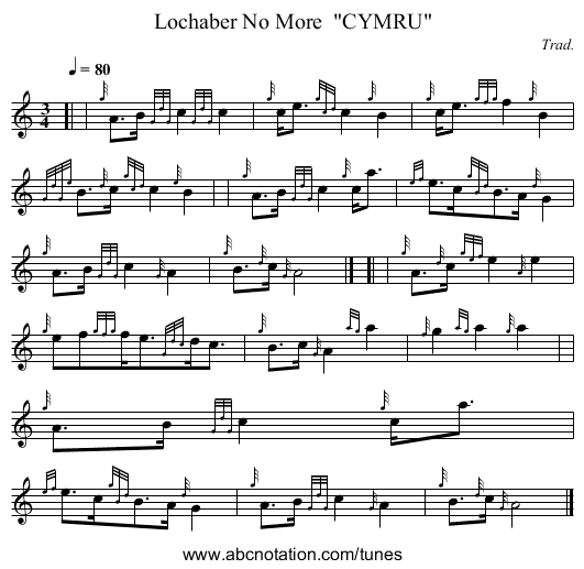 Lochaber No More CYMRU - staff notation