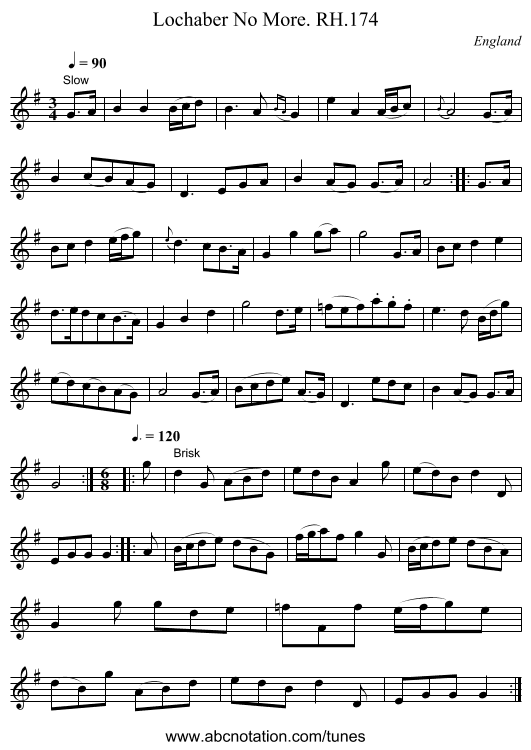 Lochaber No More. RH.174 - staff notation