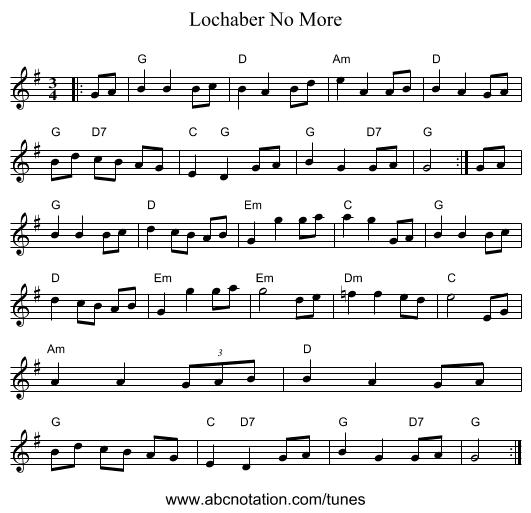 Lochaber No More - staff notation