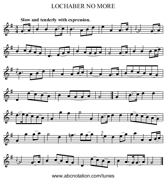 LOCHABER NO MORE - staff notation