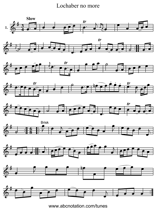 Lochaber no more - staff notation