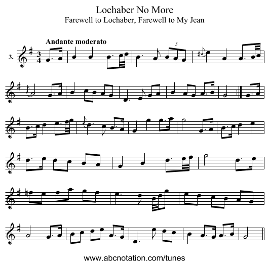 Lochaber No More - staff notation