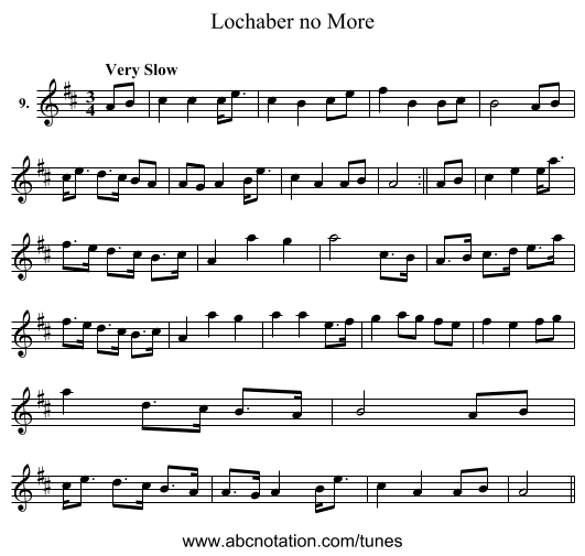 Lochaber no More - staff notation