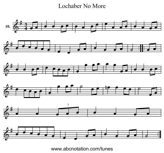 Lochaber No More - staff notation