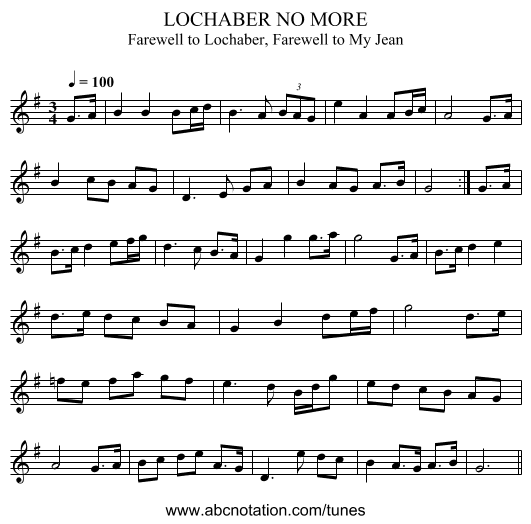 LOCHABER NO MORE - staff notation