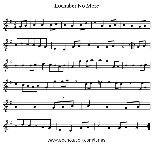 Lochaber No More - staff notation
