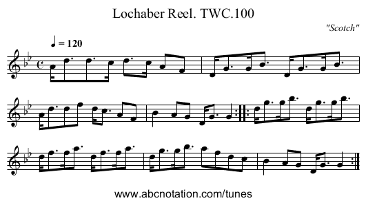 Lochaber Reel. TWC.100 - staff notation