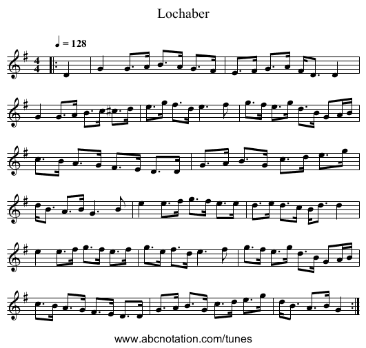 Lochaber - staff notation