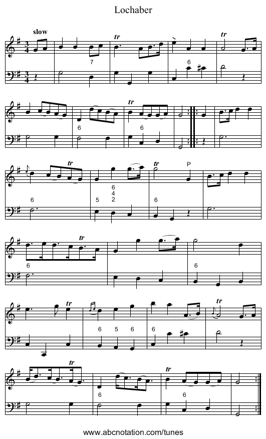 Lochaber - staff notation
