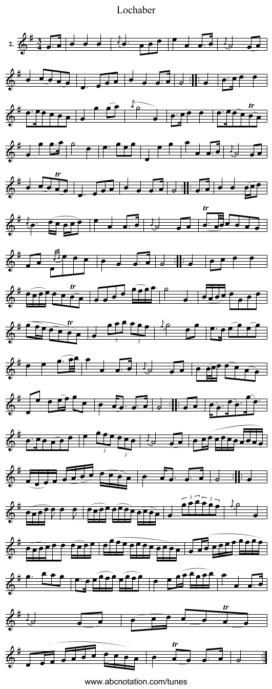 Lochaber - staff notation