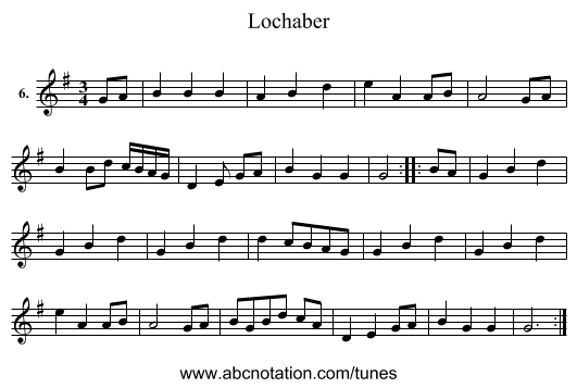 Lochaber - staff notation