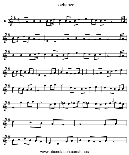 Lochaber - staff notation