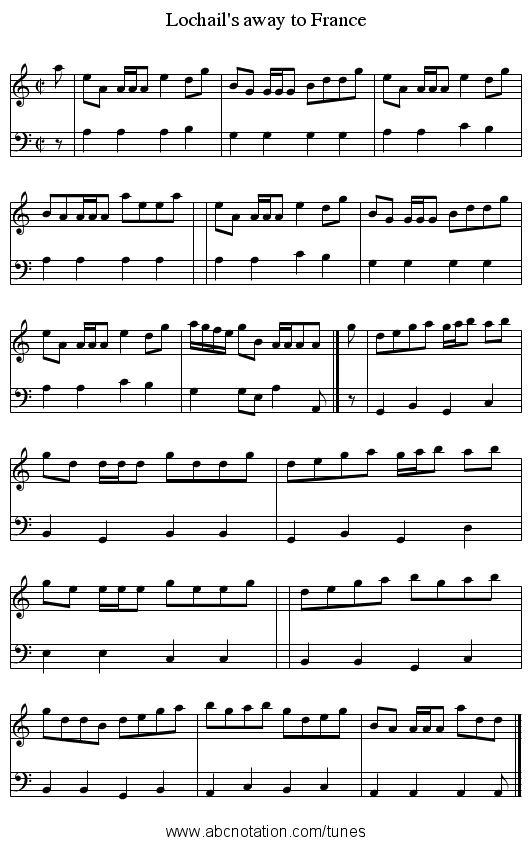 Lochail's away to France - staff notation