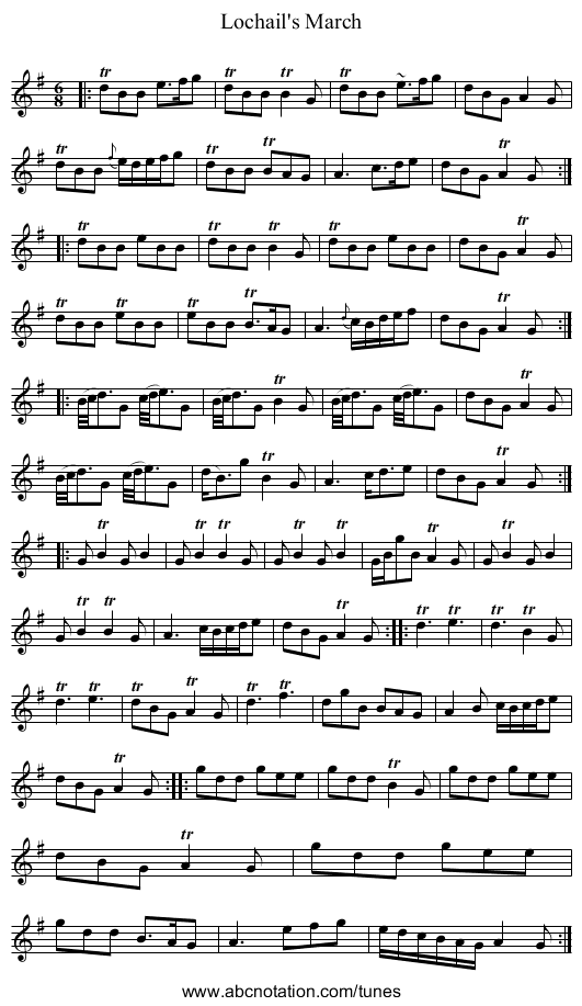 Lochail's March - staff notation