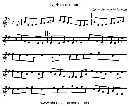 Lochan a' Chait - staff notation