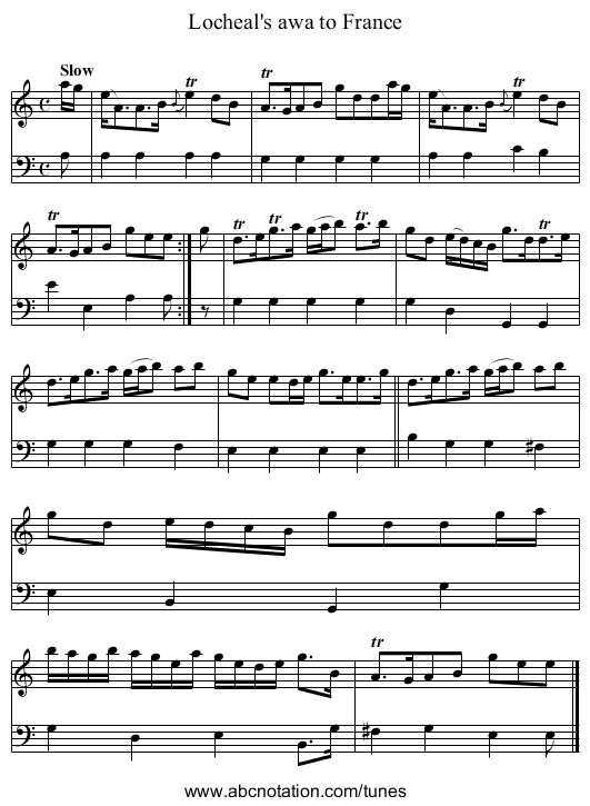 Locheal's awa to France - staff notation