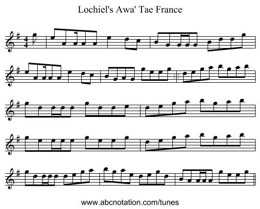 Lochiel's Awa' Tae France - staff notation