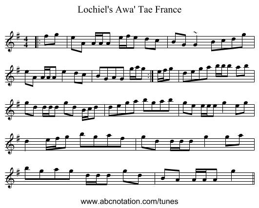 Lochiel's Awa' Tae France - staff notation