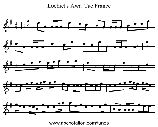 Lochiel's Awa' Tae France - staff notation