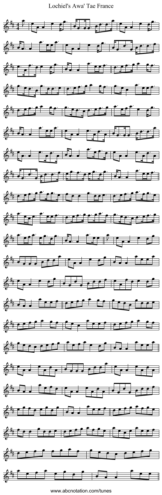 Lochiel's Awa' Tae France - staff notation