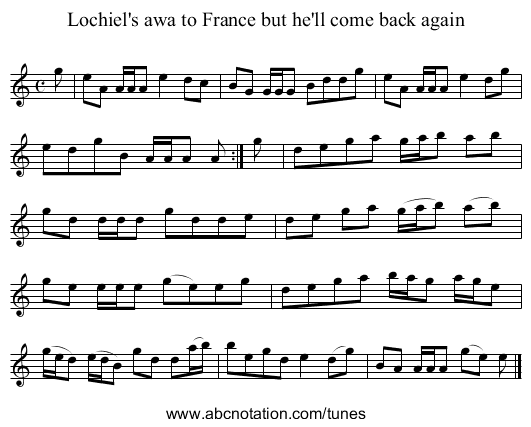 Lochiel's awa to France but he'll come back again - staff notation
