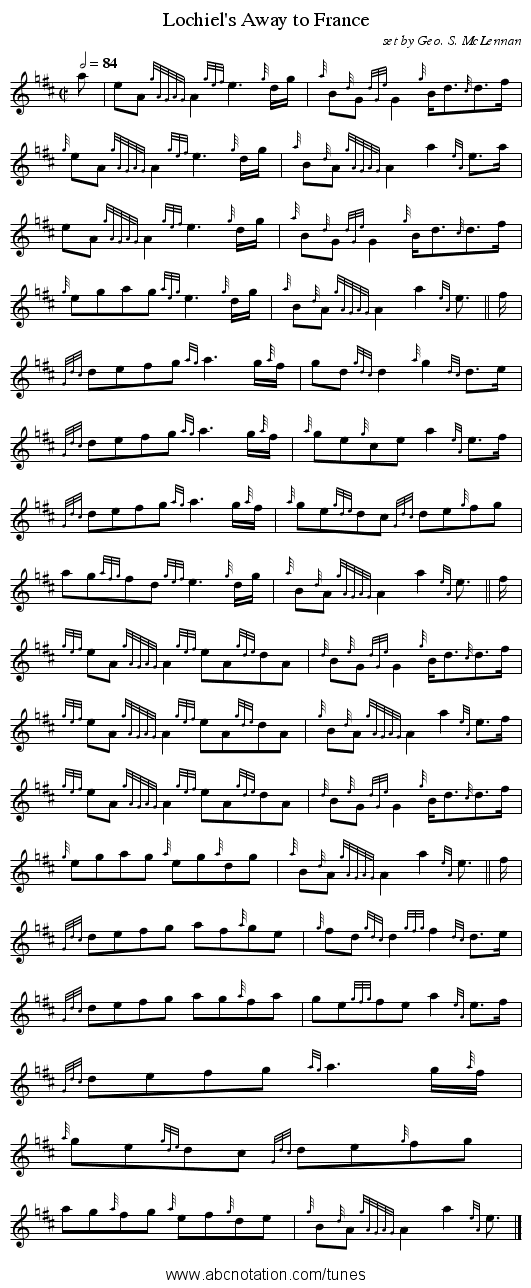 Lochiel's Away to France - staff notation